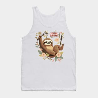 Serene Sundays: Kawaii Sloth & Florals Tank Top